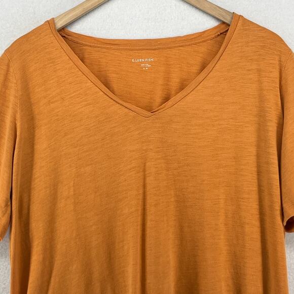 EILEEN FISHER Top M Slub Organic Cotton Jersey V-Neck Short Sleeve Orange - Picture 4 of 13